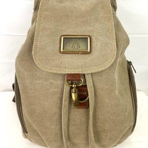 Canvas Backpack with Leather Trim - Beige